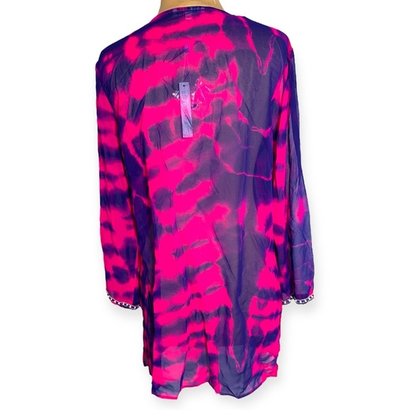 Blue Island pink and purple tie dye swim cover up bead and sequin embellishments - Picture 4 of 8